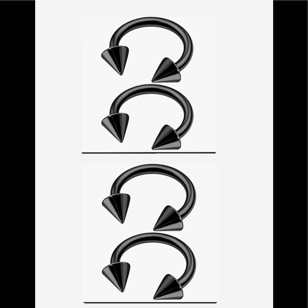 Unisex 4Pcs Black Anodize Gauge 3mm Cone M8850 Barbell Horseshoe Piercing